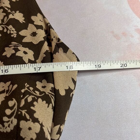 ELLEN Tracy brown and tan floral print wrap dress lined fabric belt tie size 6 - Picture 9 of 10